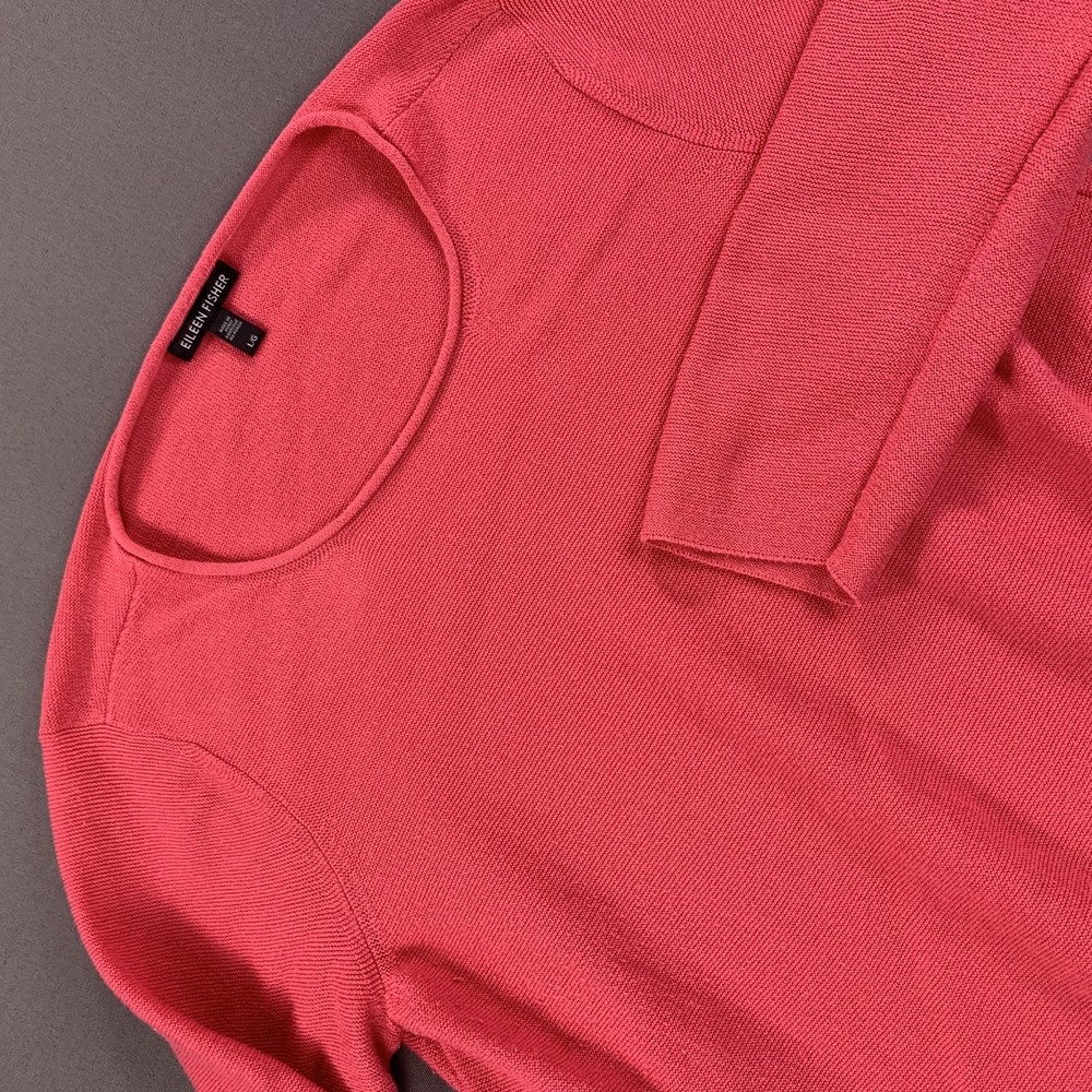 Eileen‎ Fisher Sweater Womens Large Pink Organic Cotton Scoop Neck Knit Pullover